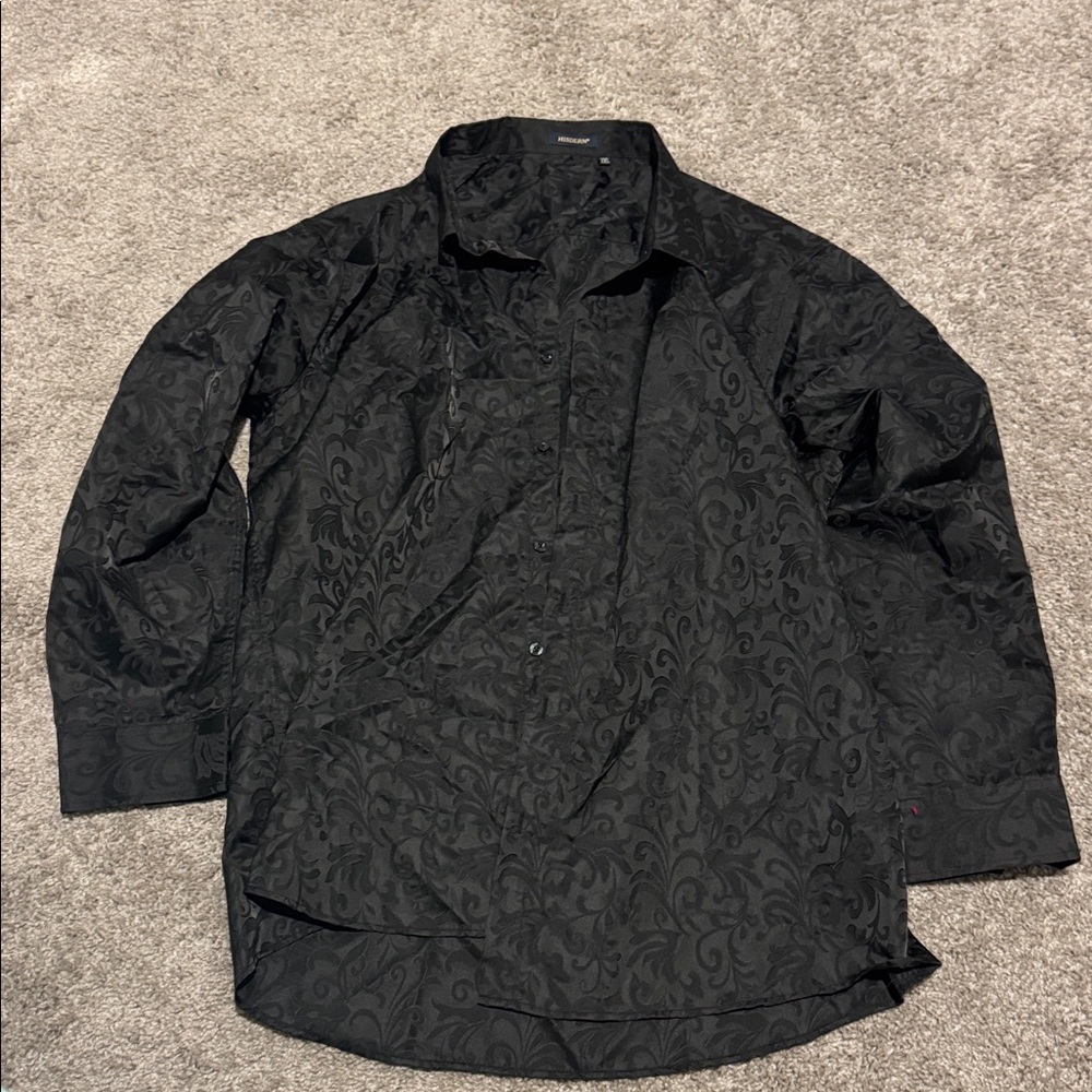 Black Patterned Button-Up Shirt
